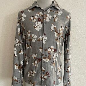 Express Mens Grey Floral Button Down L